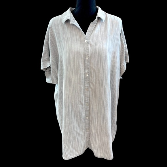 Soft Surroundings Tops - Soft Surroundings Je Veux Tencel Tunic Shirt L Gray Button Up Soft Lagenlook
